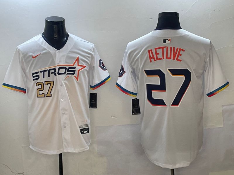 Men Houston Astros #27 Aetuve White Fourth generation Joint Name 2025 Nike MLB Jersey style 0412